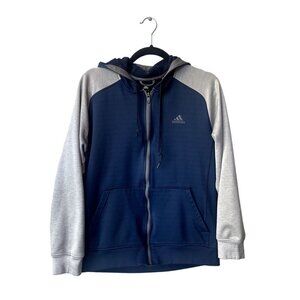 Adidas Mens Climawarm Full Zip Size M Navy Blue‎ Gray Hooded Jacket